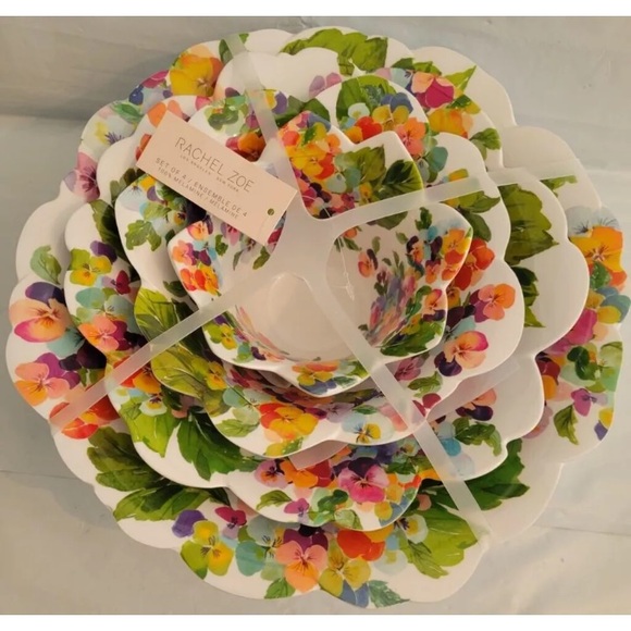4pc Rachel Zoe Nesting Bowls Melamine Flower Bloom Multicolor Serving Spring Set - Picture 3 of 12